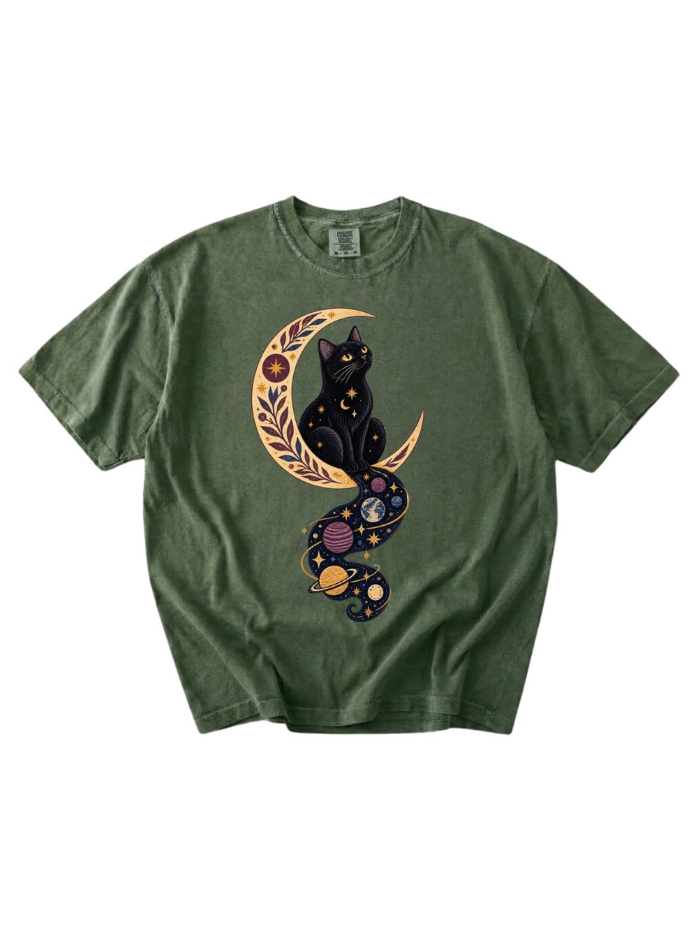 Comfort colors Olive Green Cat Moon Graphic Tee